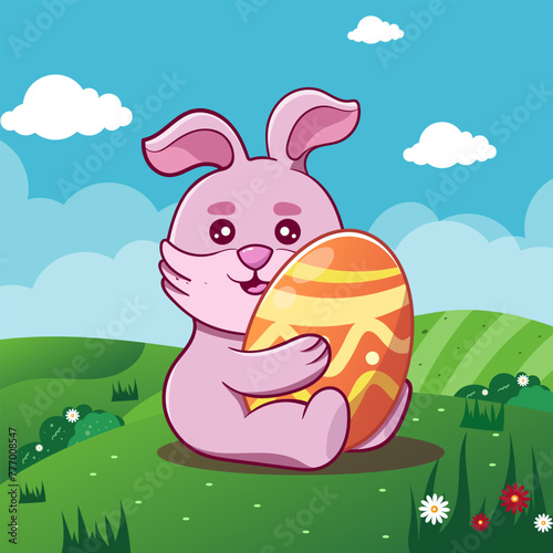 Cute rabbit with easter eggs, Happy Easter bunny of Happy Easter wishes greeting © Setia69