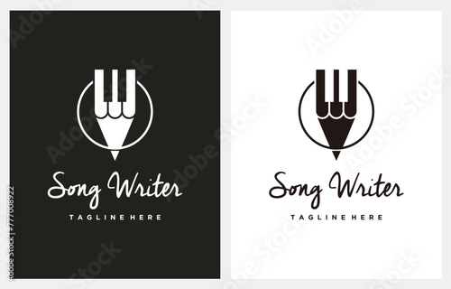 Pencil Piano Song Write logo design icon vector template