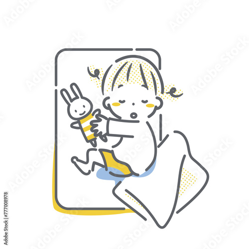 おねしょ　女の子　シンプルで線画イラスト