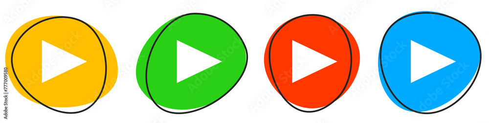 4 bunte Icons: Abspielen - Button Banner 4 bunte Icons: Abspielen - Button Banner