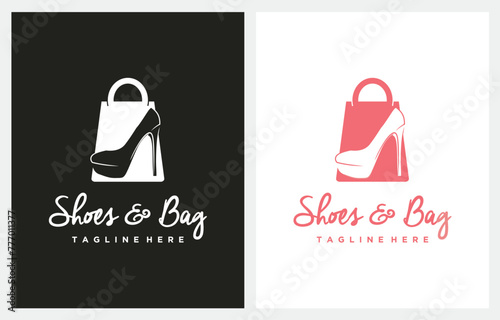 Women Shoe and Bag Shopping Simple logo design icon vector