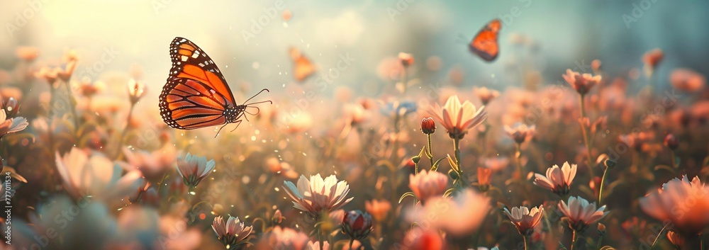 Blossoming Butterfly Amidst a Field of Wildflowers Generative AI Blossoming Butterfly Amidst a Field of Wildflowers Generative AI