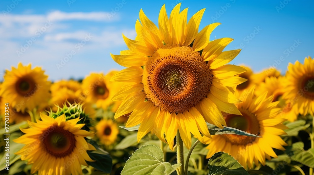 Sunflowers in a field reaching for the sun