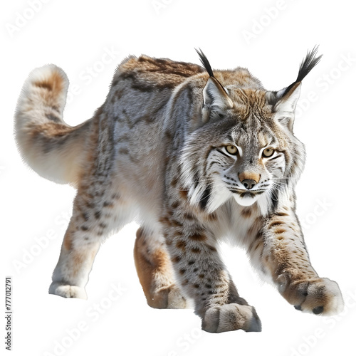 canadian lynx in motion isolated white background