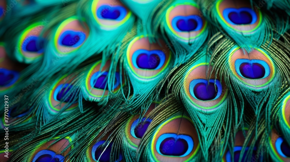 Obraz premium A close up of vibrant peacock feathers, with different colors, patterns, and textures