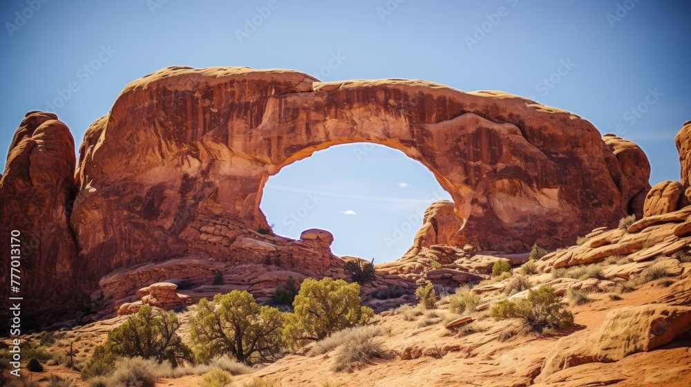 Arid landscape with a distinctive rocky arch
