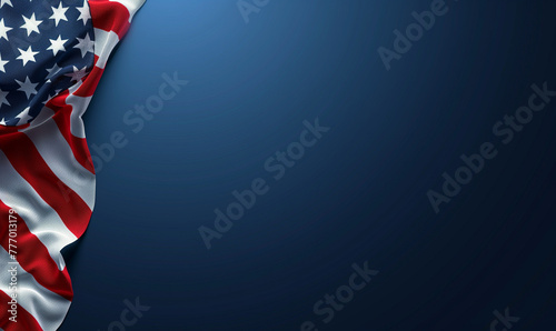 Close-up of American Flag Waving on Blue Background