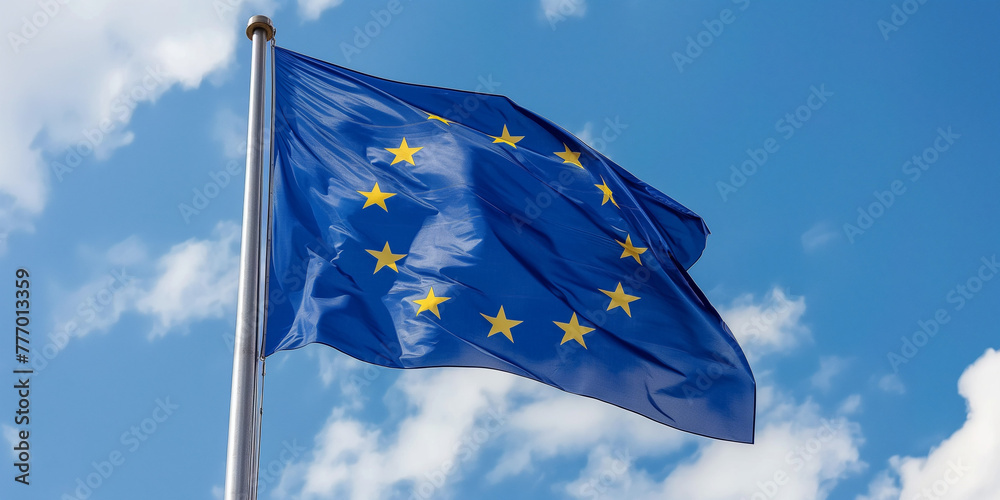 Blue Flag with Yellow Stars Waving in the Wind