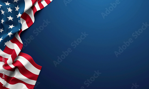 Close-up of American Flag Waving on Blue Background