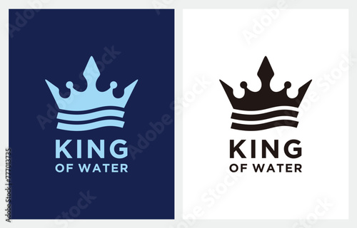 King Crown with Ocean Sea Wave logo design icon vector