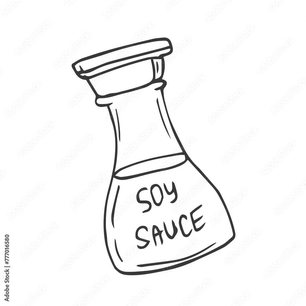 Japanese soy sauce bottle in hand drawn doodle style. Asian food for restaurants menu Japanese soy sauce bottle in hand drawn doodle style. Asian food for restaurants menu