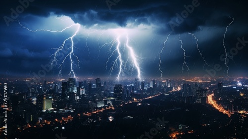 Dramatic cityscape under electrifying storm