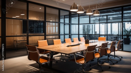 A bright and airy meeting room with a whiteboard and a laptop on the table