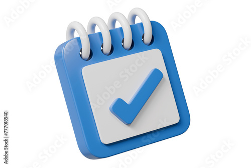3d Calendar with checkmark or checklist icon. Minimal cartoon blue calendar with tick mark icon creative design icon. time management, appointment, reminder, schedule time concept. 3d rendering.