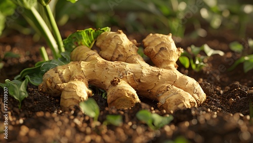 The Root of Life A Close-up of Fresh Ginger Roots Generative AI