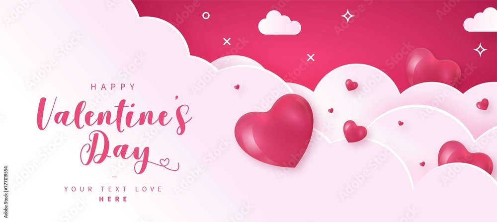 Happy Valentines Day Banner Background With Papercut Desing