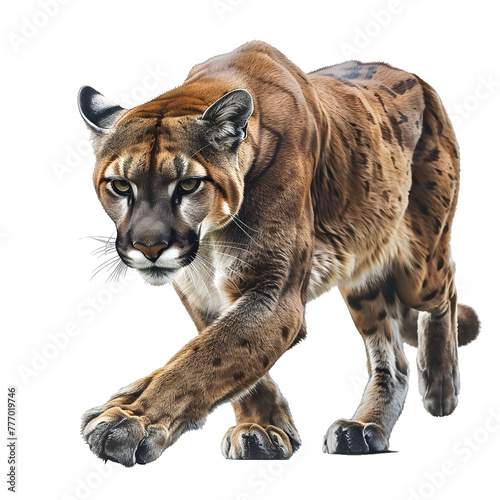 north american cougar in motion isolated white background