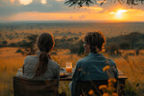 young couple enjoying the views of the savannah at sunset
