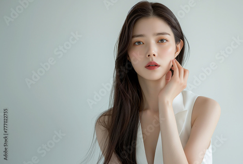 Portrait  beautiful Korean girl natural light glowing skin, For Advertising Cosmetic, high quality detail, AI Generative image