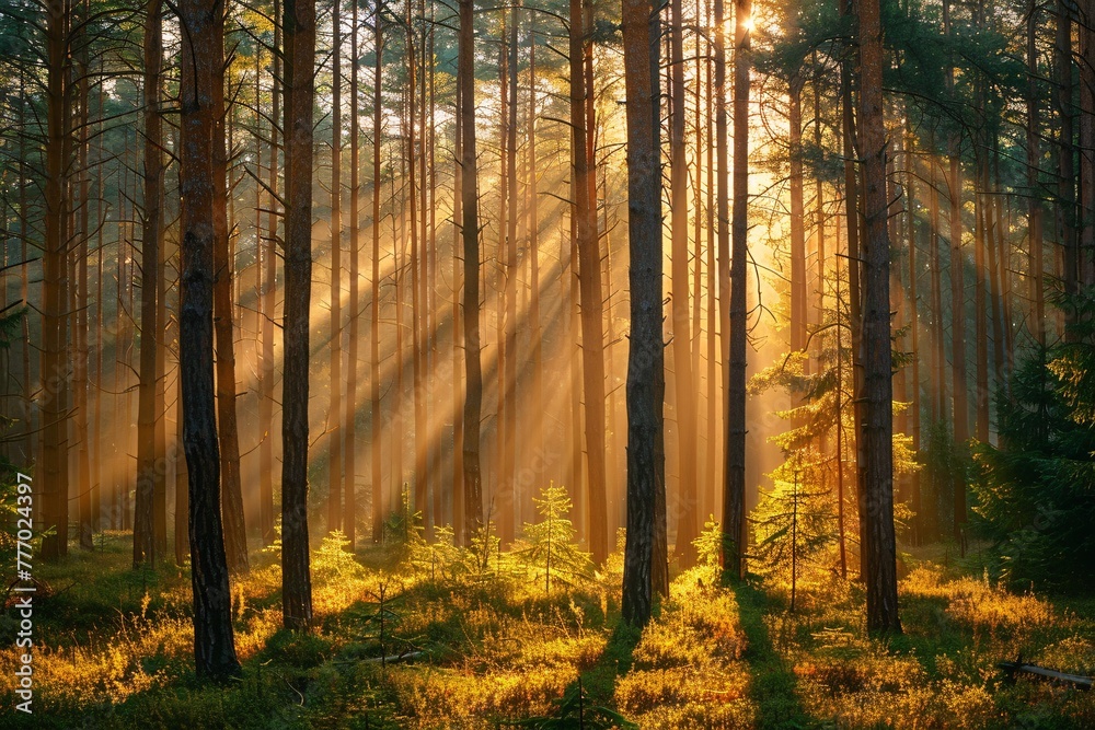 Sunbeams Through the Forest A Serene and Natural Scene Generative AI
