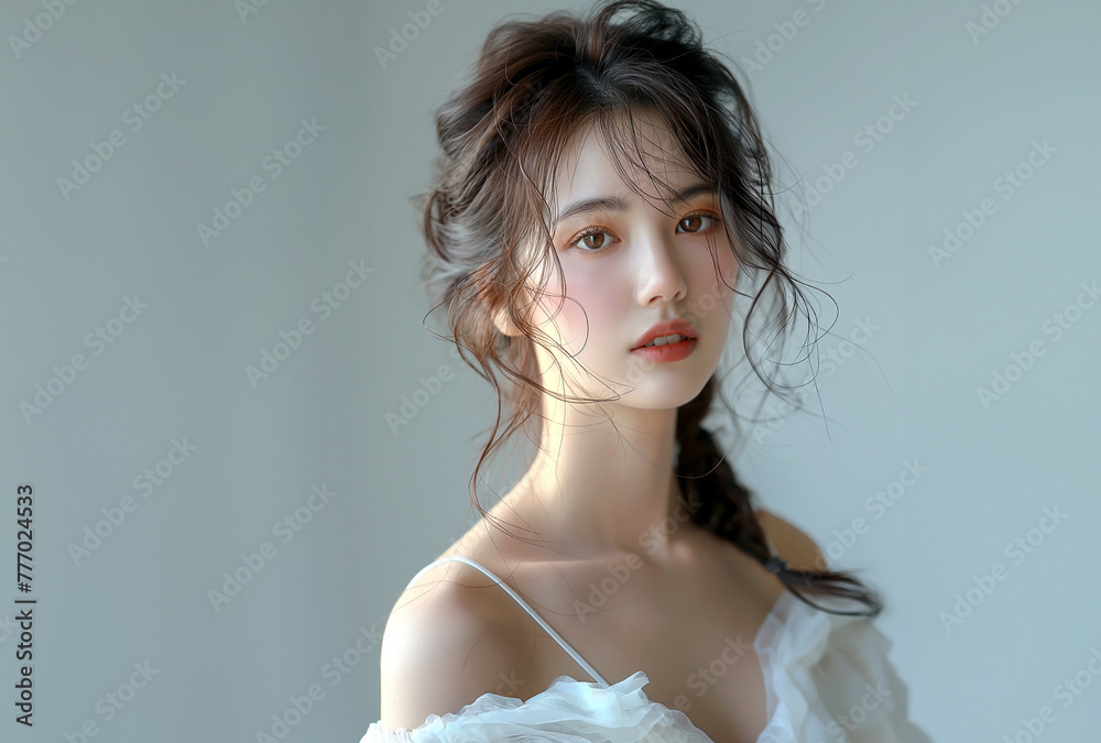 Portrait beautiful Korean girl natural light glowing skin, For Advertising Cosmetic, high quality detail, AI Generative image Portrait beautiful Korean girl natural light glowing skin, For Advertising Cosmetic, high quality detail, AI Generative image