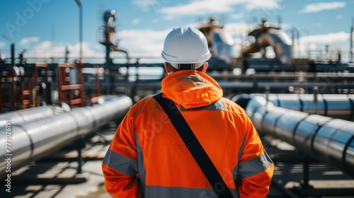Gas Industry Engineer Overlooking Refinery Operations