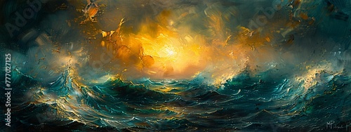 The Ocean s Glow A Sunset Painting Generative AI