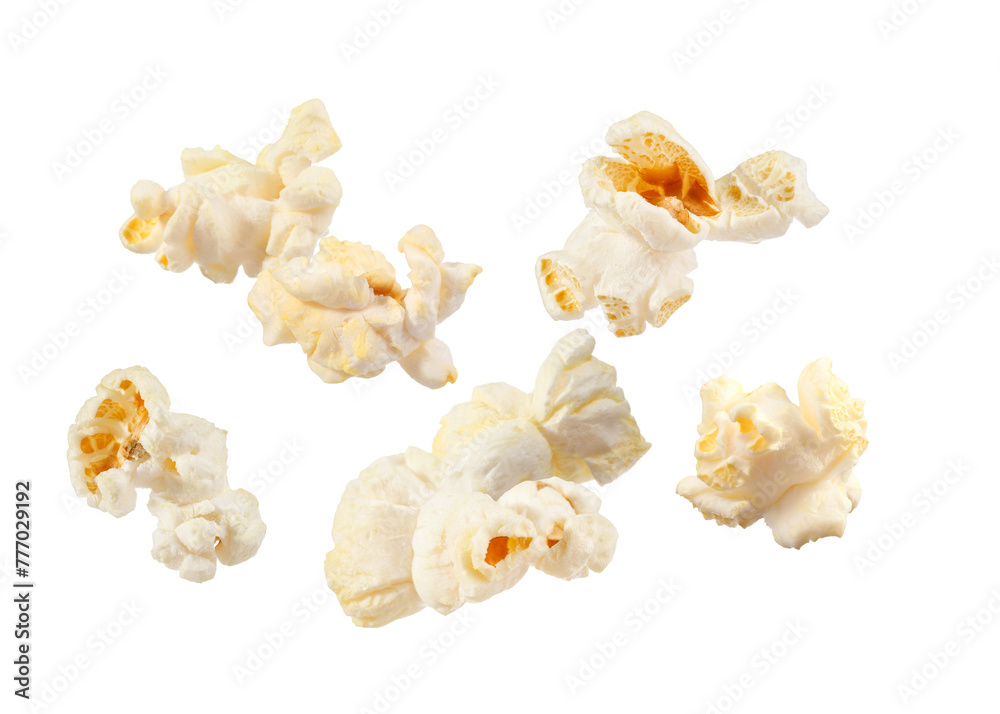 Tasty fresh popcorn flying on white background Tasty fresh popcorn flying on white background
