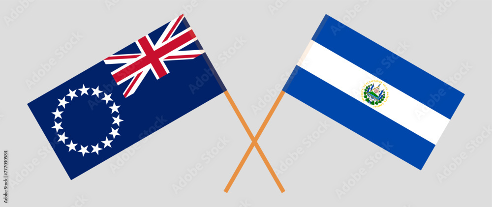 Crossed flags of Cook Islands and El Salvador. Official colors. Correct proportion Crossed flags of Cook Islands and El Salvador. Official colors. Correct proportion