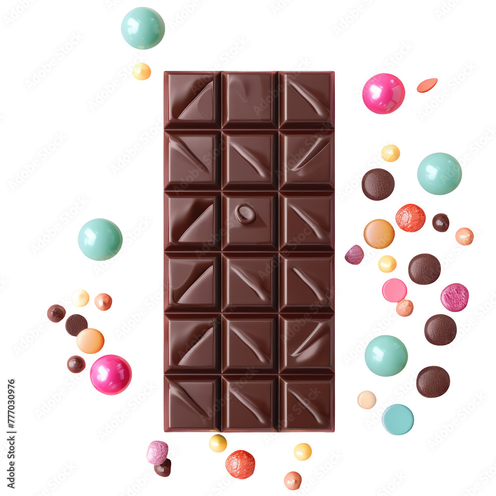 Fototapeta premium Chocolate bar adorned with assorted candies