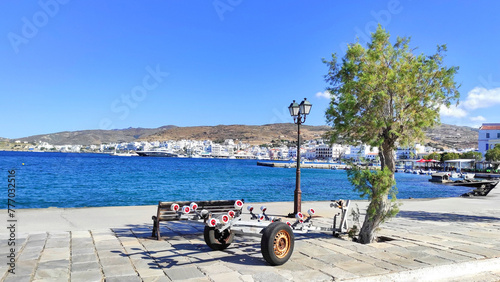 Photo of Tinos, a gorgeous Cycladic island in Greece, and its scenic harbor. photo