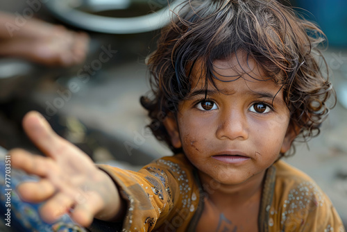 Beggar homeless child begging on the street