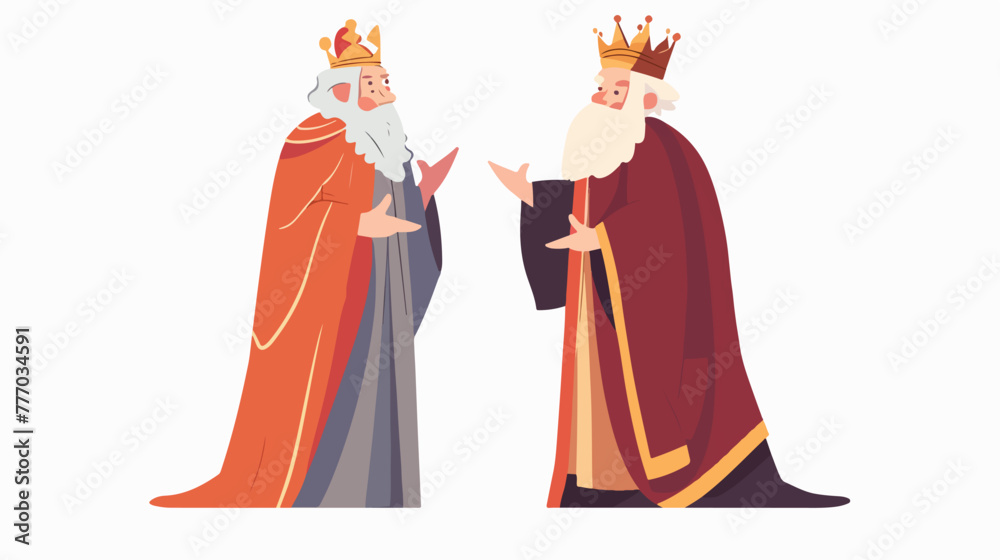 Illustration of old king talking to god Flat vector i