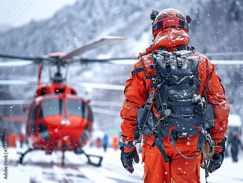 Mountain rescuers, emergency workers on duty in the mountains