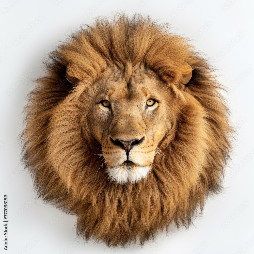 Birdseye view of a majestic lions mane, detailed and isolated against a white background