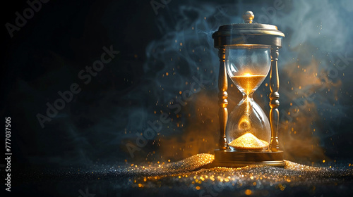 A digital hourglass with fast-falling sand, the rush of time photo