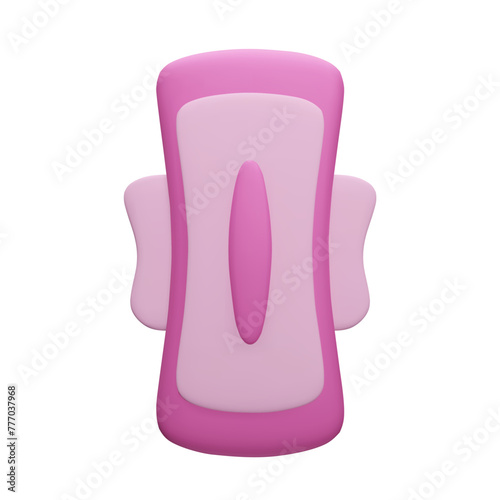 3D menstrual pad vector illustration isolated on white. Cute cartoon style pink sanitary pad napkin 3D render. Women's healthcare, feminine intimate hygiene product, daily self care, menstrual cycle.