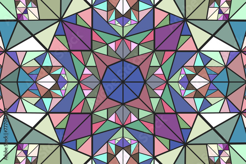 Geometrical triangle mosaic pattern background design - circular psychedelic hypnotic abstract vector graphic