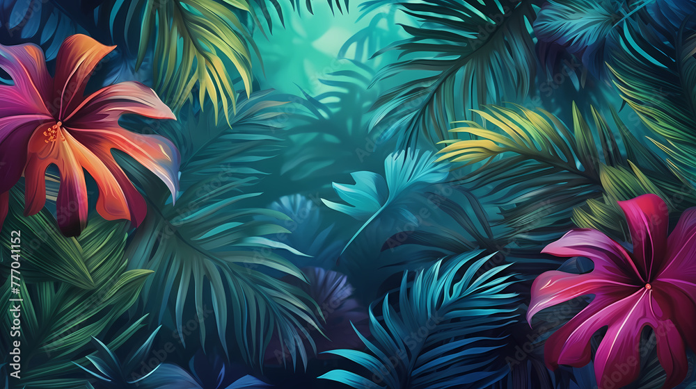 Summer tropical leaves background