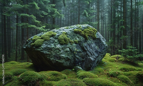 Mossy Rock in a Forest A Study in Nature's Persistence Generative AI