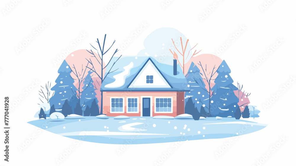 Winter illustration design view of the house in winter