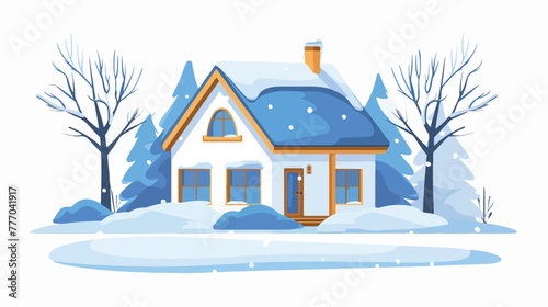 Winter illustration design view of the house in winter
