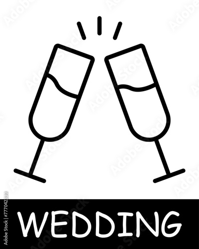 Glasses icon. Beauty, holiday, alcohol, drinking, glasses knocking against each other, fun, silhouette, simplicity, solemnity and celebration. The concept of marriage, a fateful decision.