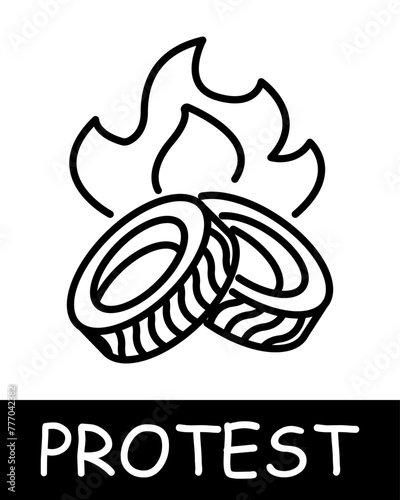Burning tires icon. War against power, manacle, oppression, captivity, fight against the regime, uprising, protest. The concept of struggle against oppression and the fight for freedom.