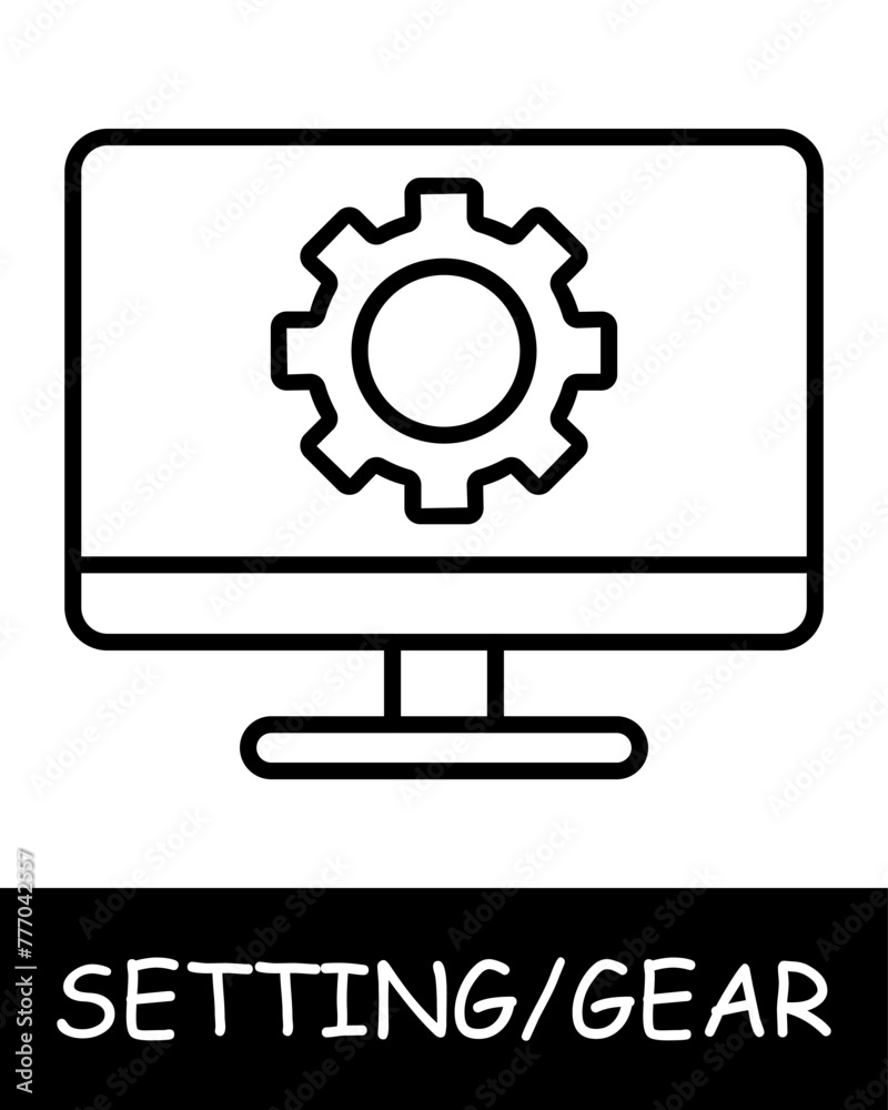 Computer, gear icon.Modern technology, monitor, services, tuning, offer users the ability to customize their experience on the platform. Assistance in adjustments and optimization. Computer, gear icon.Modern technology, monitor, services, tuning, offer users the ability to customize their experience on the platform. Assistance in adjustments and optimization.