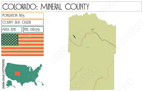 Large and detailed map of Mineral County in Colorado USA. photo
