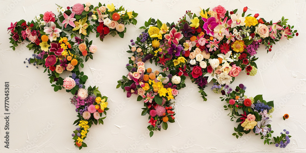 World map made of colourful flowers