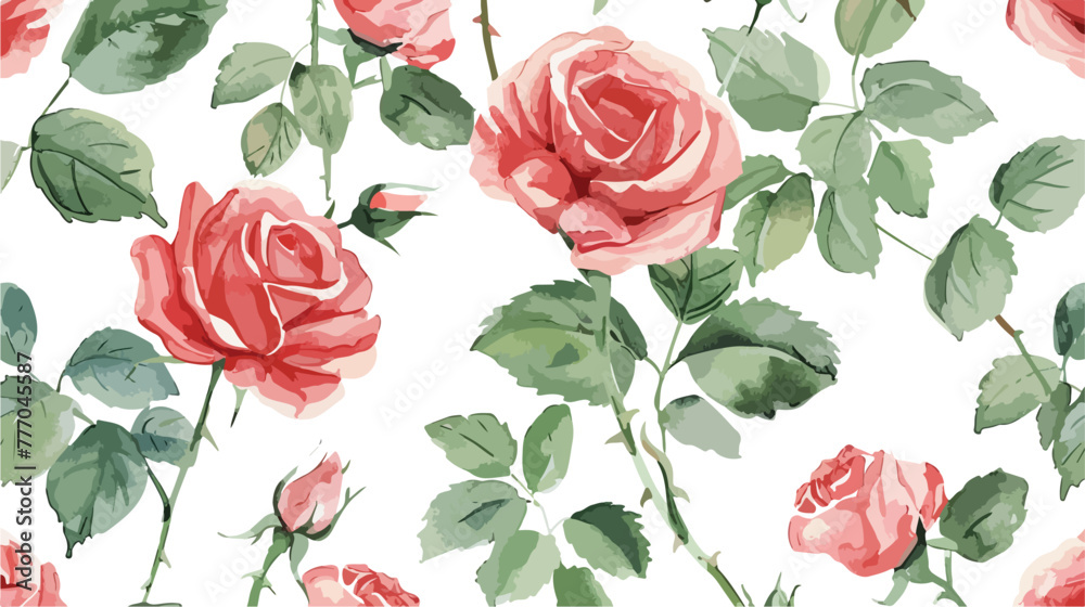Watercolor floral background. Rose seamless pattern.