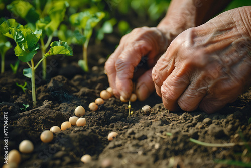 Hands Planting Saplings in Fertile Soil. A close-up of hands planting seeds in fertile soil, symbolizing hope, growth, and the beginning of a new cycle.