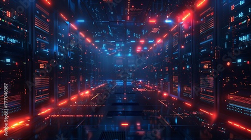 Neon-Lit Data Center Network Corridor © Tackey